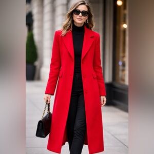 Marvin Richards Vibrant Scarlet Red Long Wool Coat Jacket